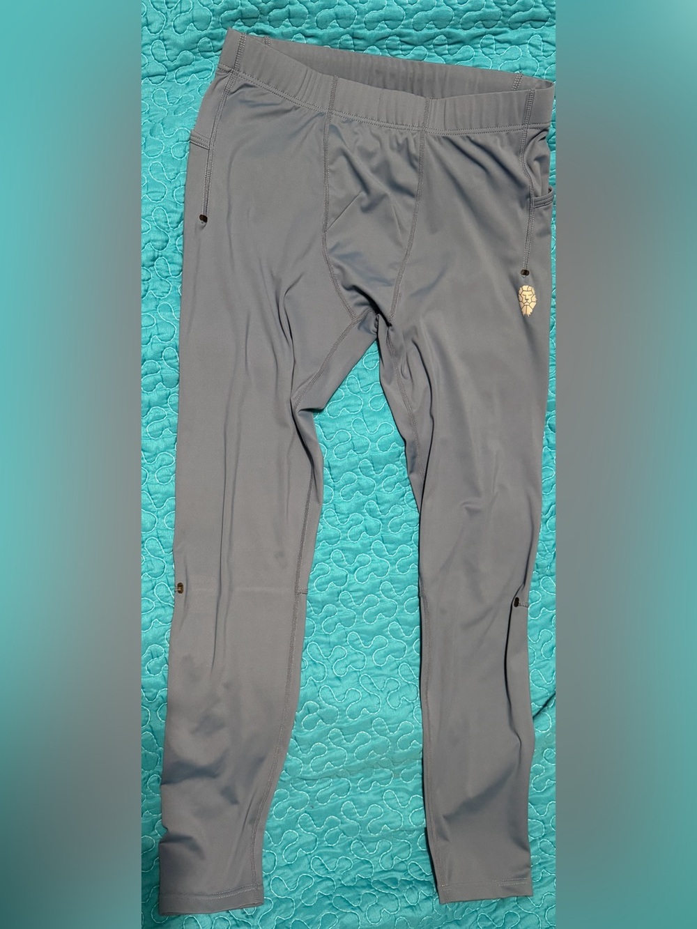 PIQIDIG Men’s Gray Compression Leggings Size Large with Pockets